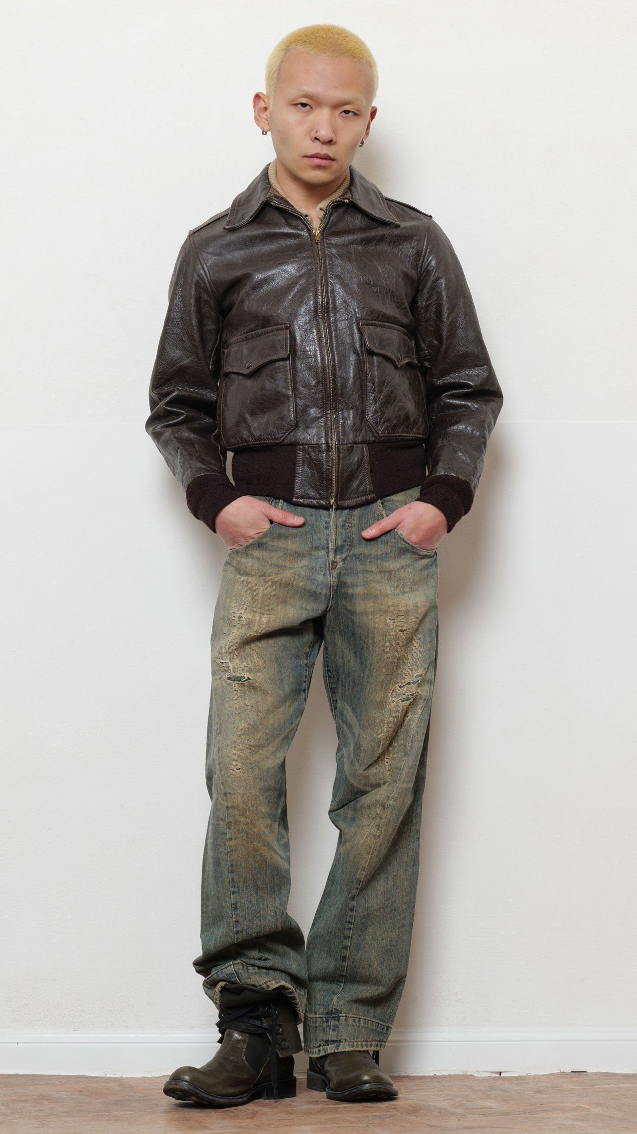 Levi’s engineered distressed sand wash jeans