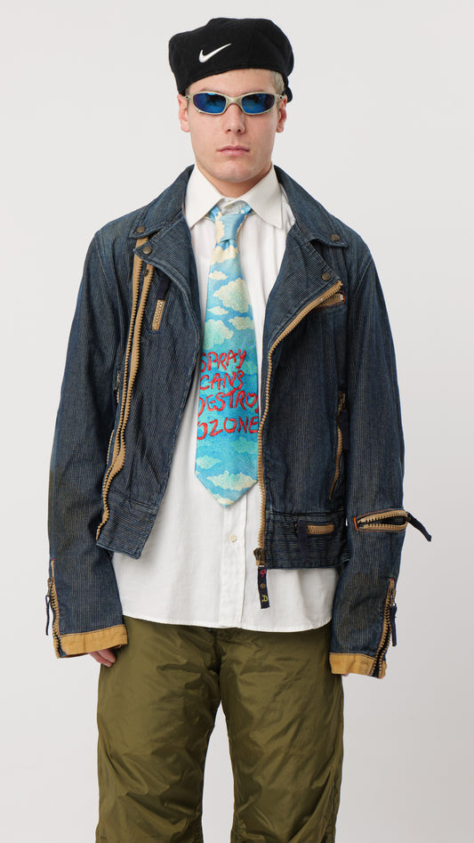 DIESEL 1990s DENIM ZIPPED BIKER (M)