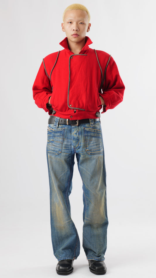 1980’s RED WOOL CROPPED BOMBER JACKET (S/M)