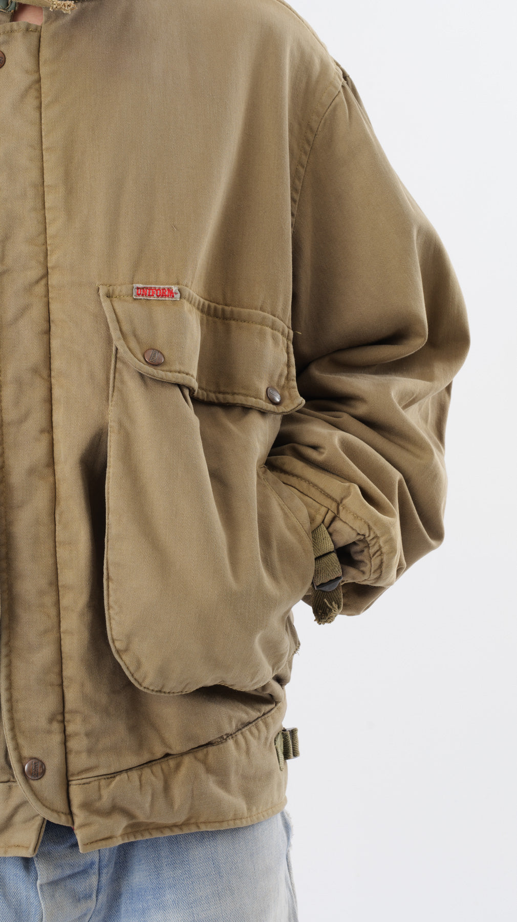 UNIFORM 1980’S SUN FADED CARGO 3D POCKET BOMBER (M/L)