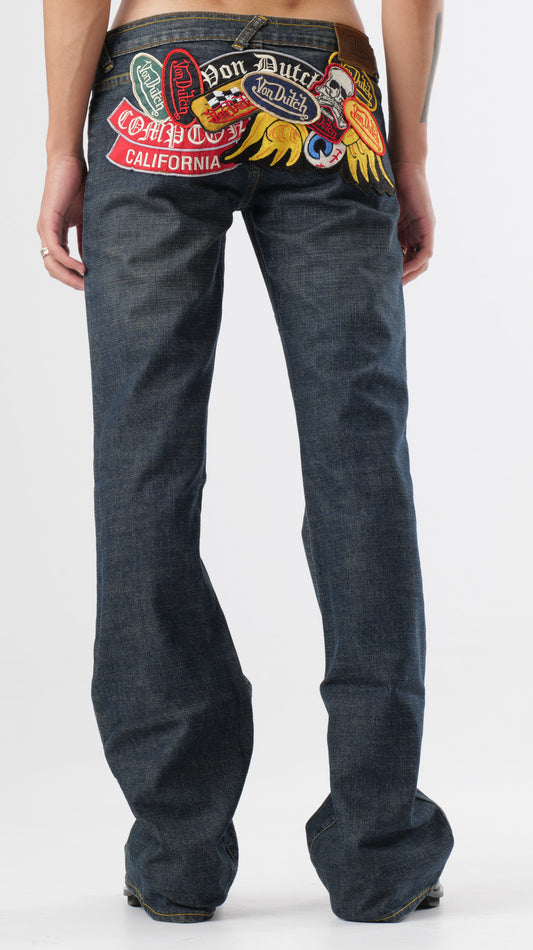 VON DUTCH 2000’S LOGO PATCHWORK JEANS (w27)