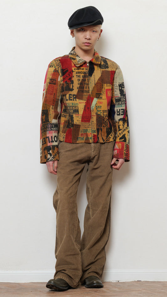 1990’s suede goatskin newspaper motif jacket