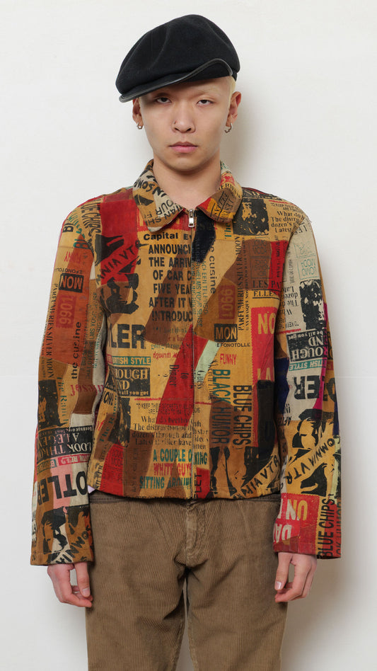 1990’s suede goatskin newspaper motif jacket