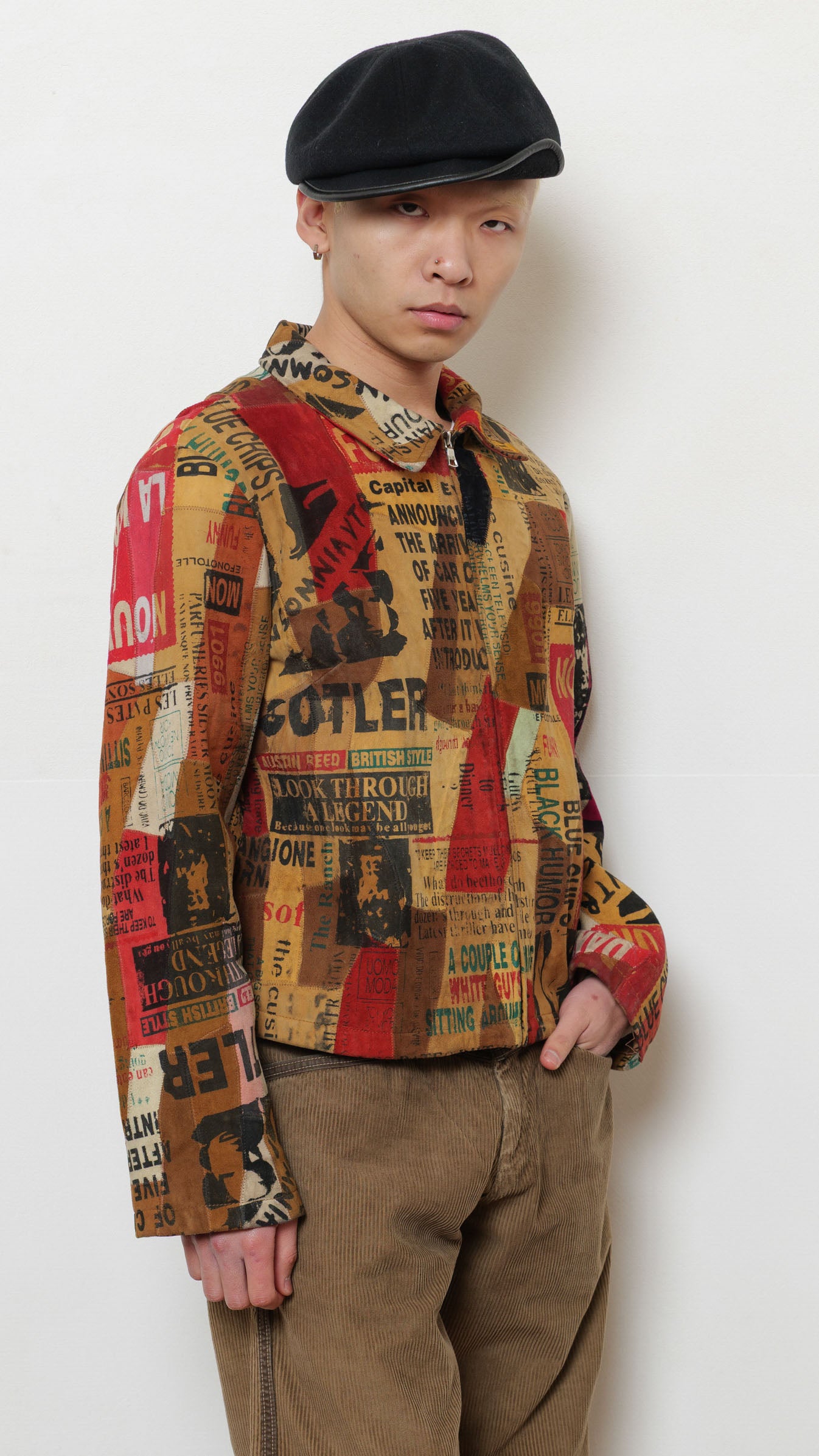 1990’s suede goatskin newspaper motif jacket