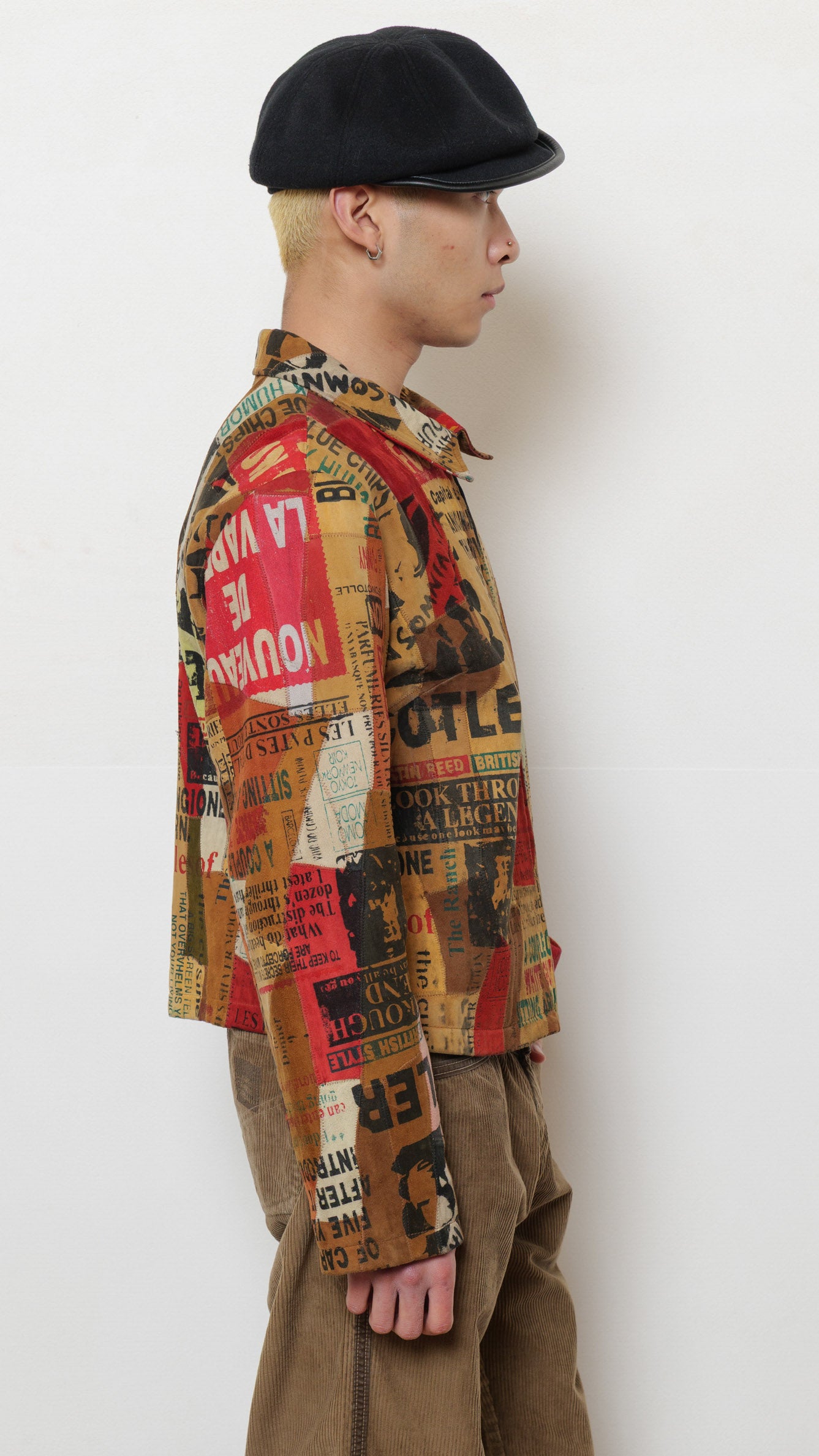 1990’s suede goatskin newspaper motif jacket