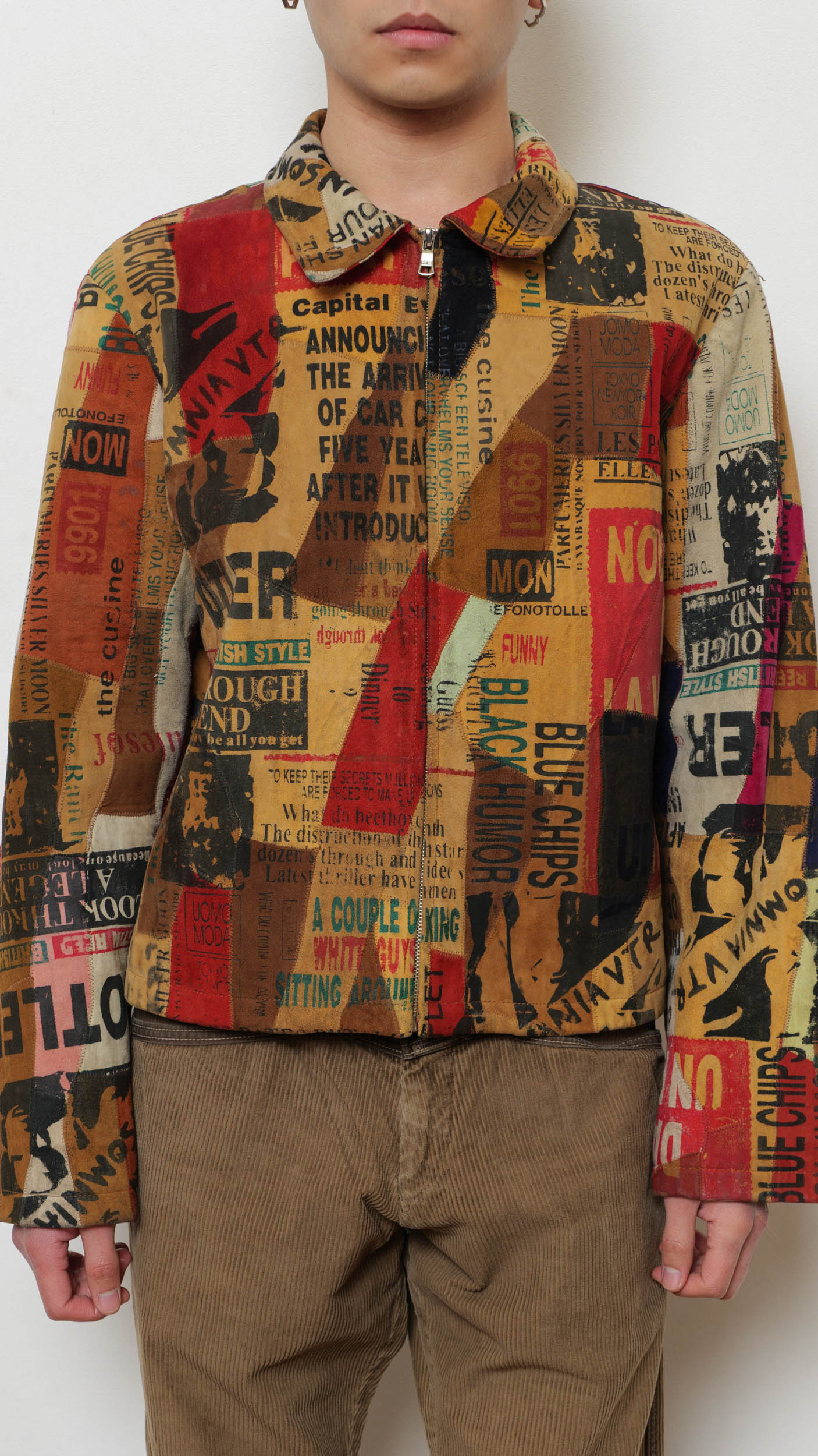 1990’s suede goatskin newspaper motif jacket