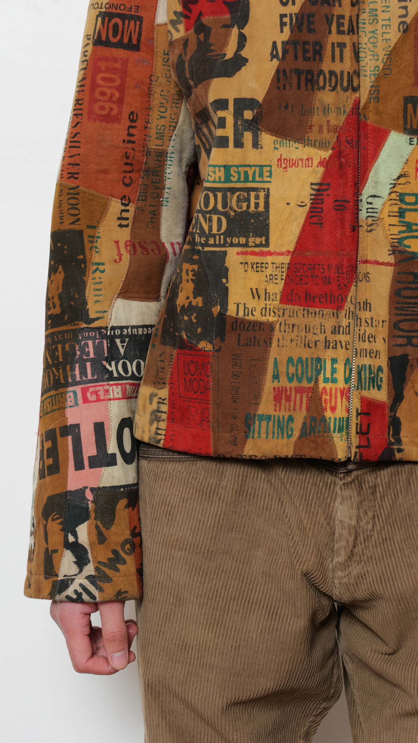 1990’s suede goatskin newspaper motif jacket