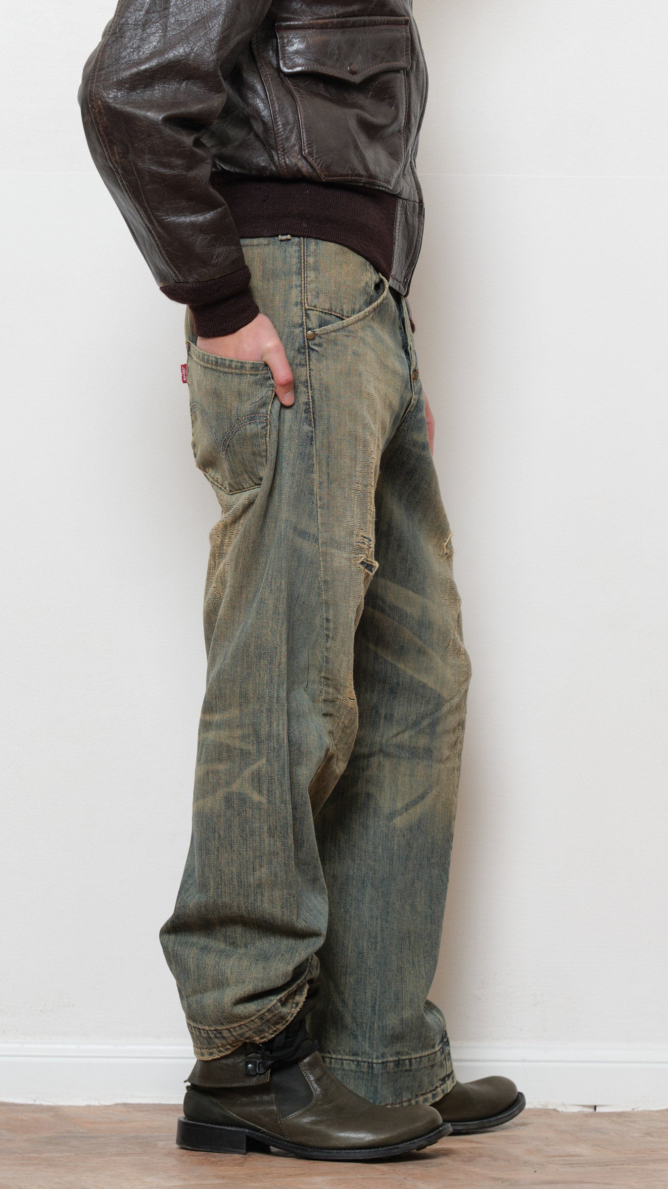 Levi’s engineered distressed sand wash jeans
