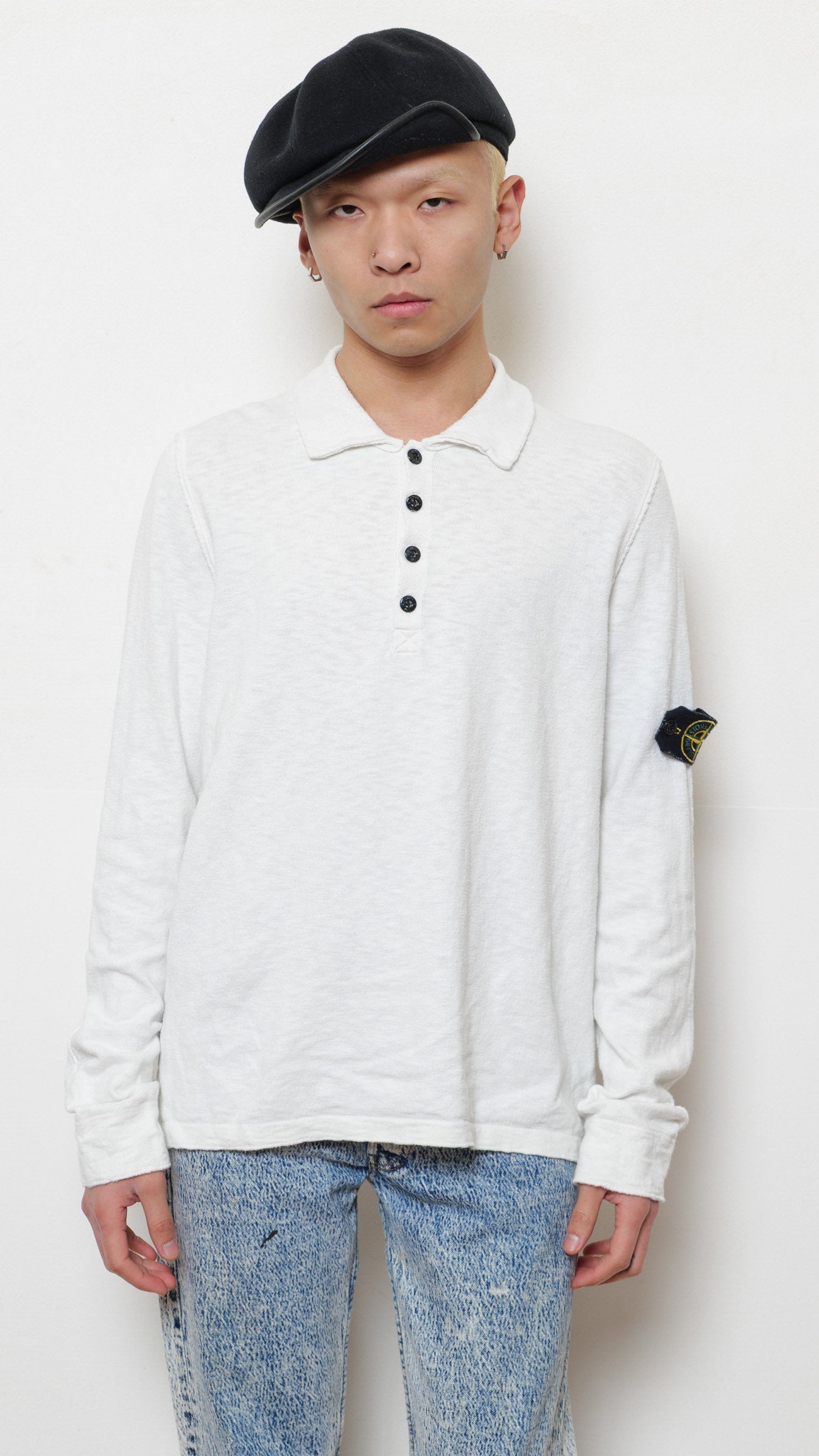 Stone Island white cotton slub longsleeve