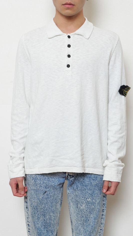 Stone Island white cotton slub longsleeve
