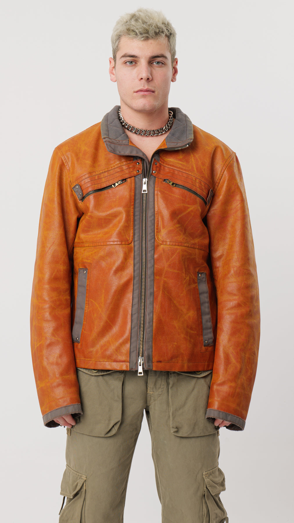 ARMANI 1990s CONTRAST DENIM/LEATHER JACKET (M)