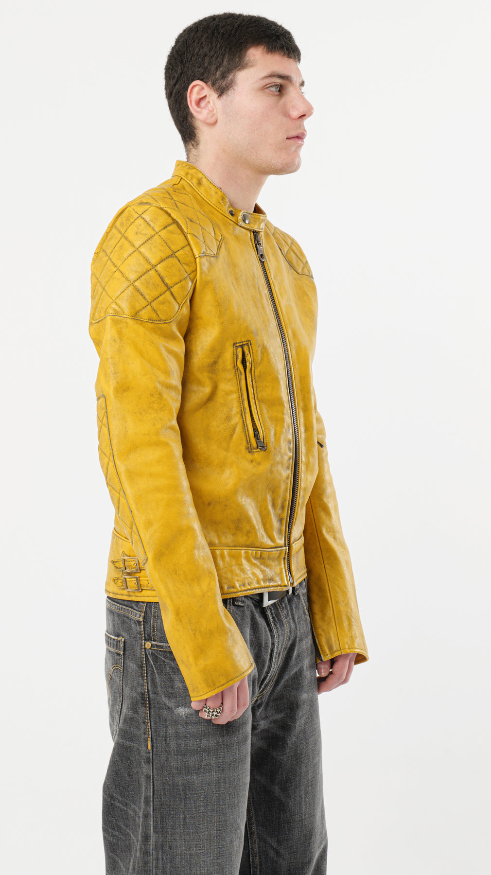 BIKER YELLOW LEATHER JACKET (M)