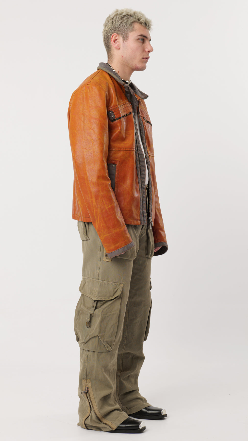 ARMANI 1990s CONTRAST DENIM/LEATHER JACKET (M)