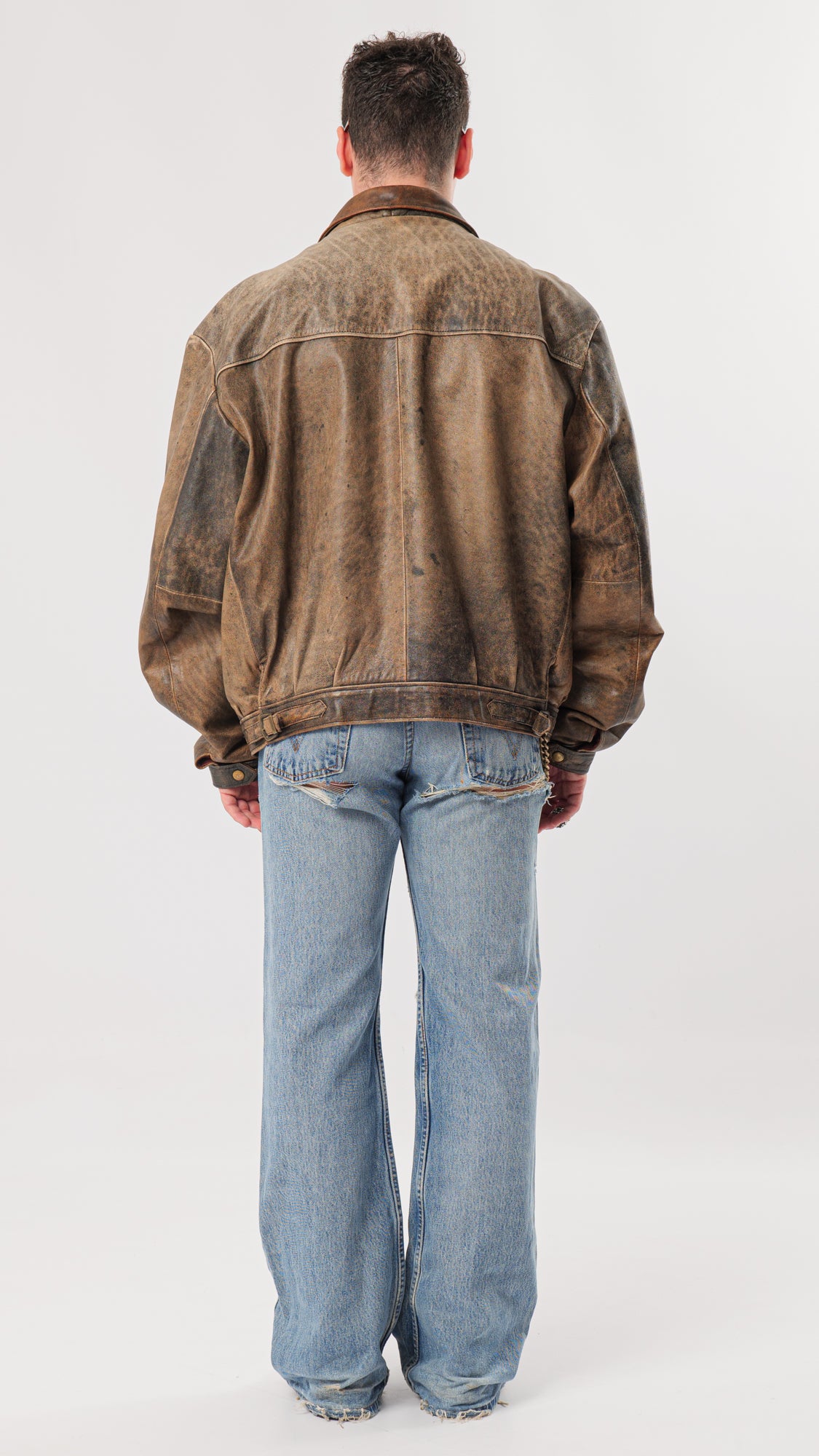 1990s BROWN WASHED LEATHER JACKET (L)