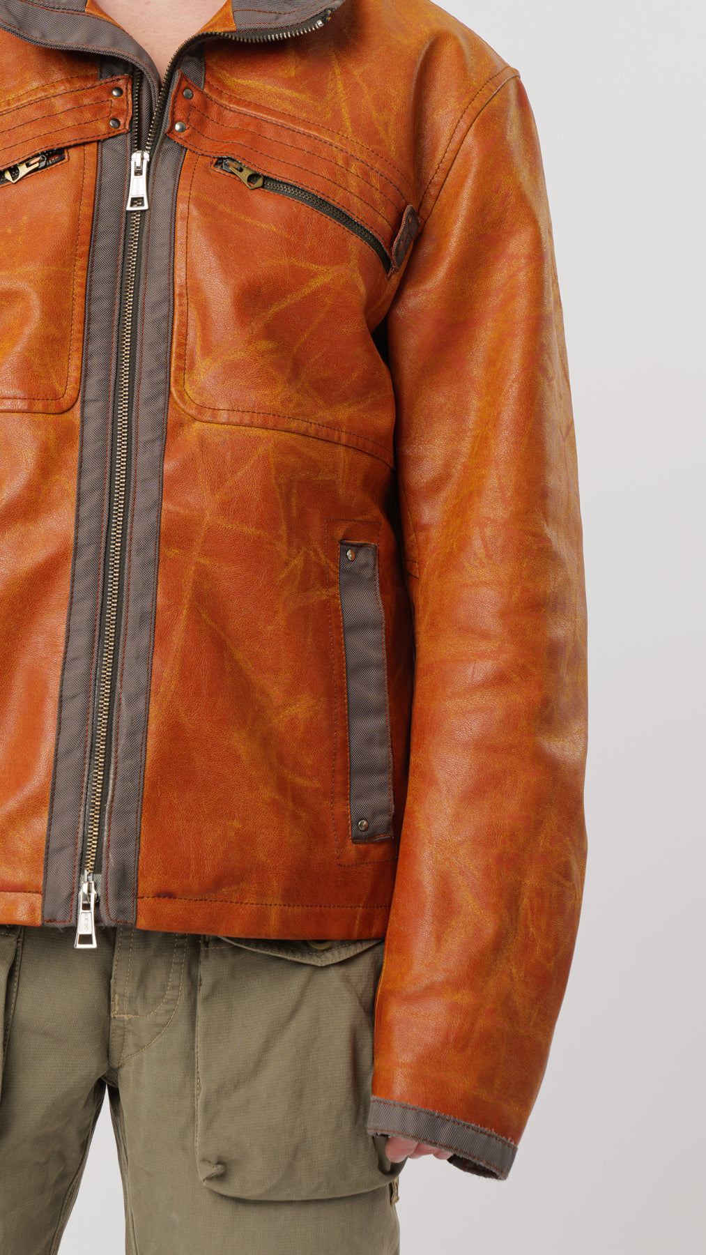 ARMANI 1990s CONTRAST DENIM/LEATHER JACKET (M)