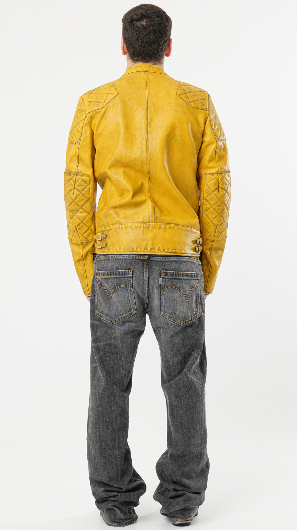 BIKER YELLOW LEATHER JACKET (M)