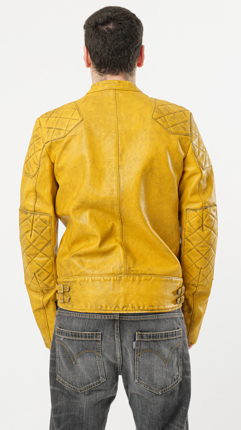BIKER YELLOW LEATHER JACKET (M)