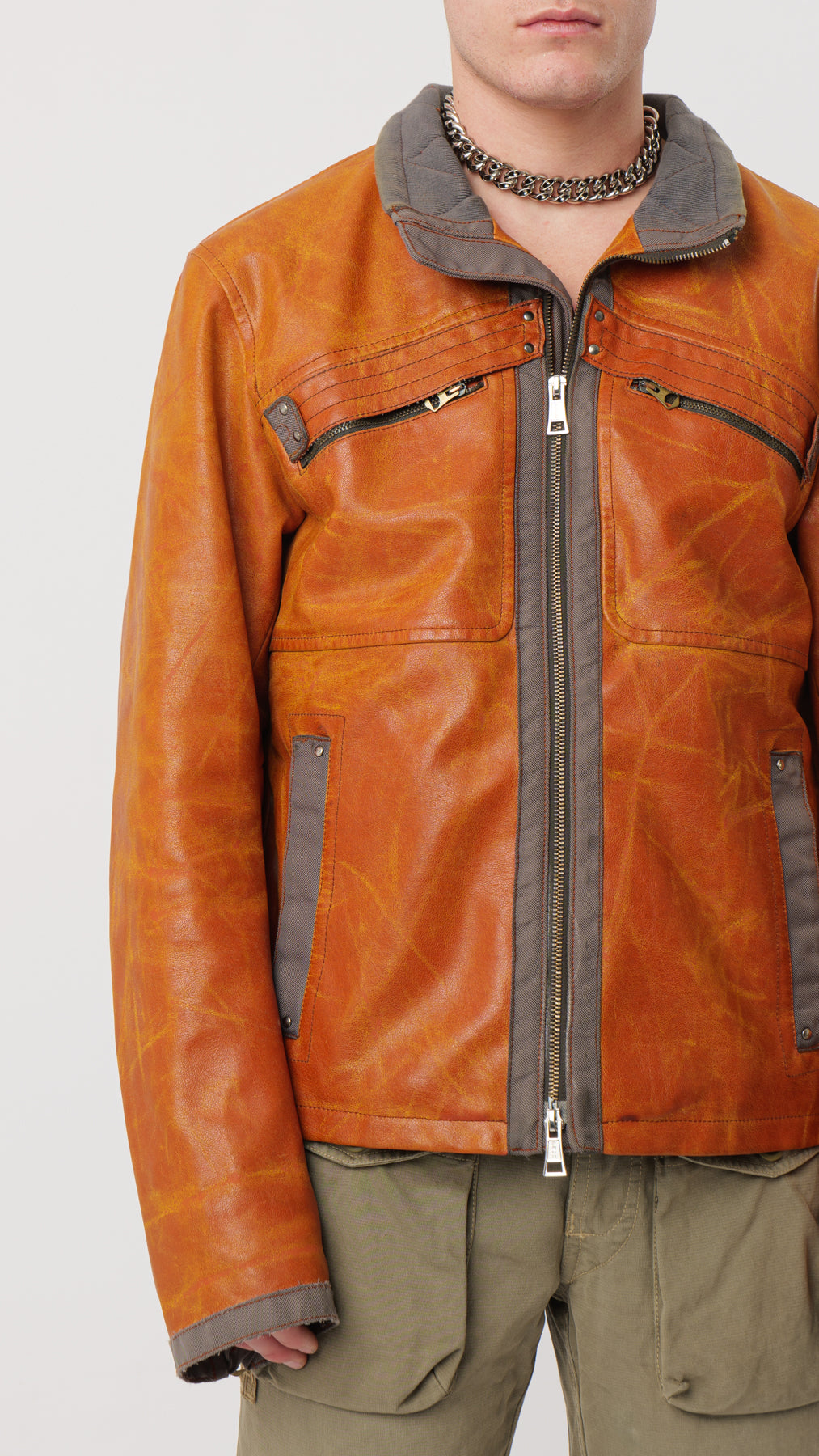 ARMANI 1990s CONTRAST DENIM/LEATHER JACKET (M)