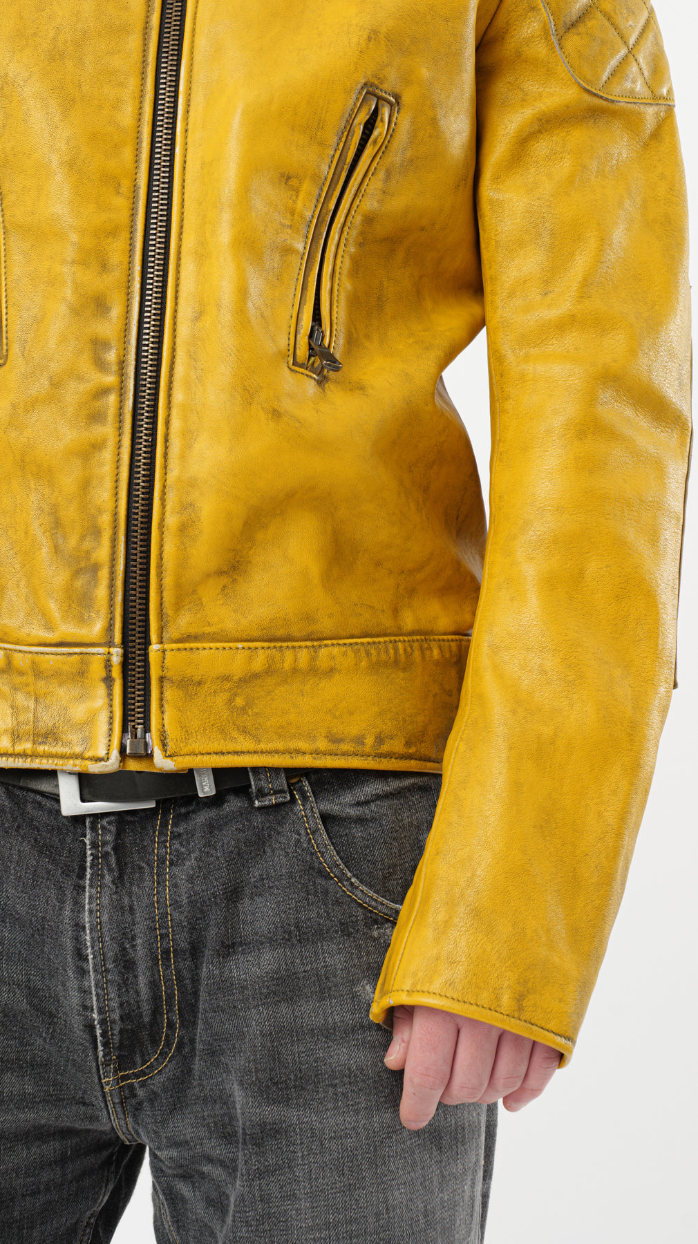 BIKER YELLOW LEATHER JACKET (M)