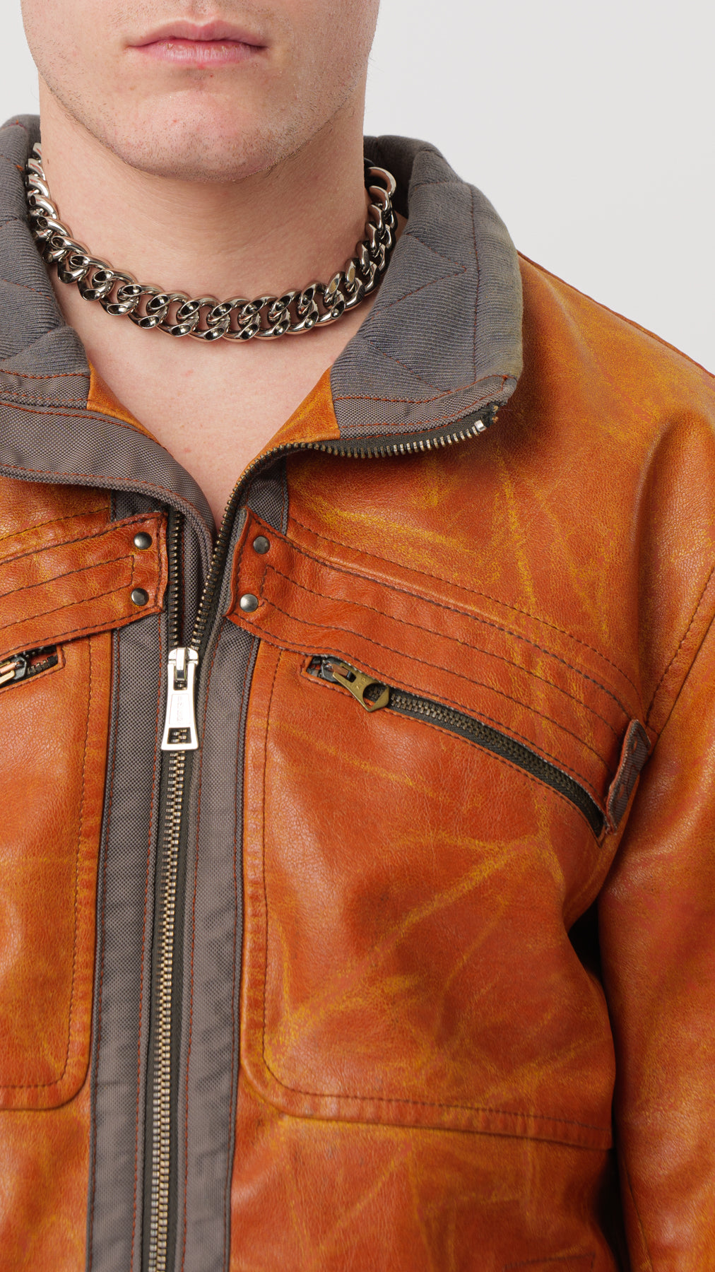 ARMANI 1990s CONTRAST DENIM/LEATHER JACKET (M)