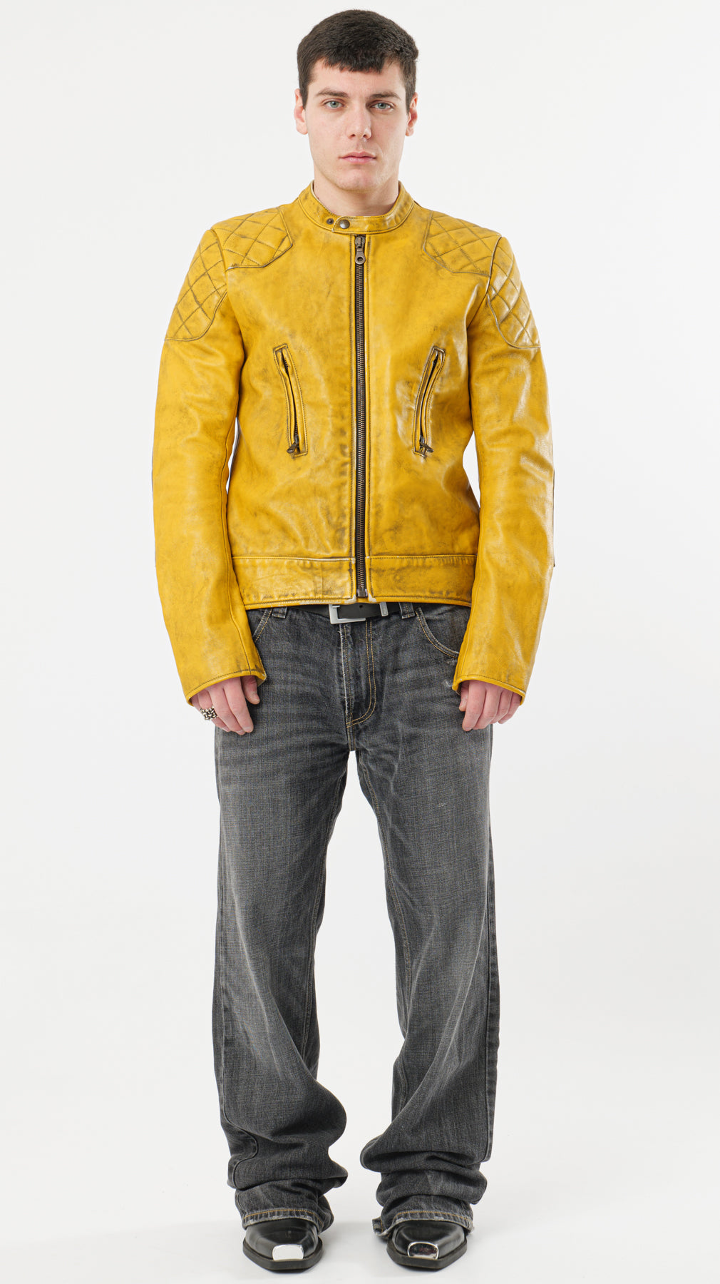 BIKER YELLOW LEATHER JACKET (M)