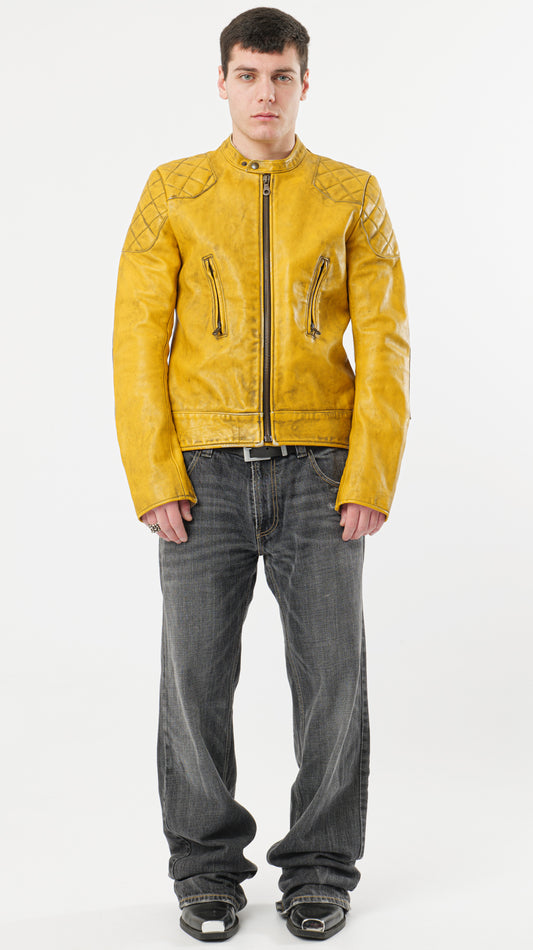 BIKER YELLOW LEATHER JACKET (M)