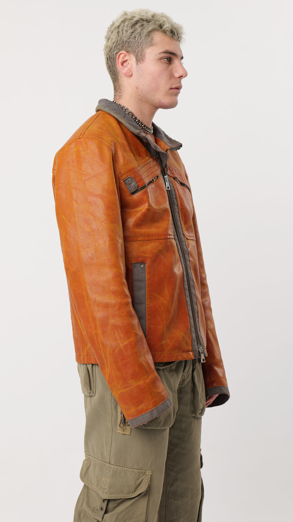 ARMANI 1990s CONTRAST DENIM/LEATHER JACKET (M)