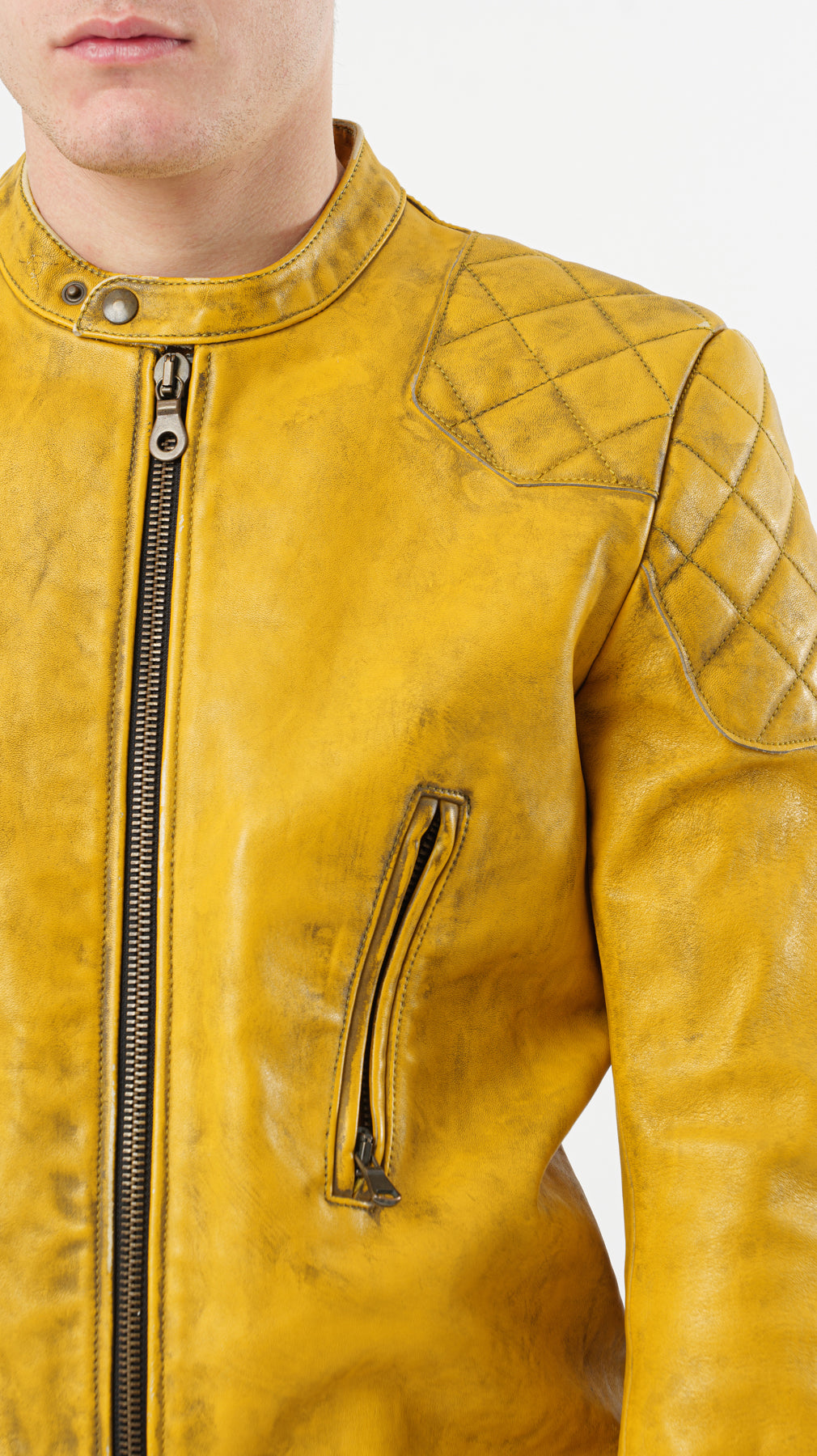 BIKER YELLOW LEATHER JACKET (M)