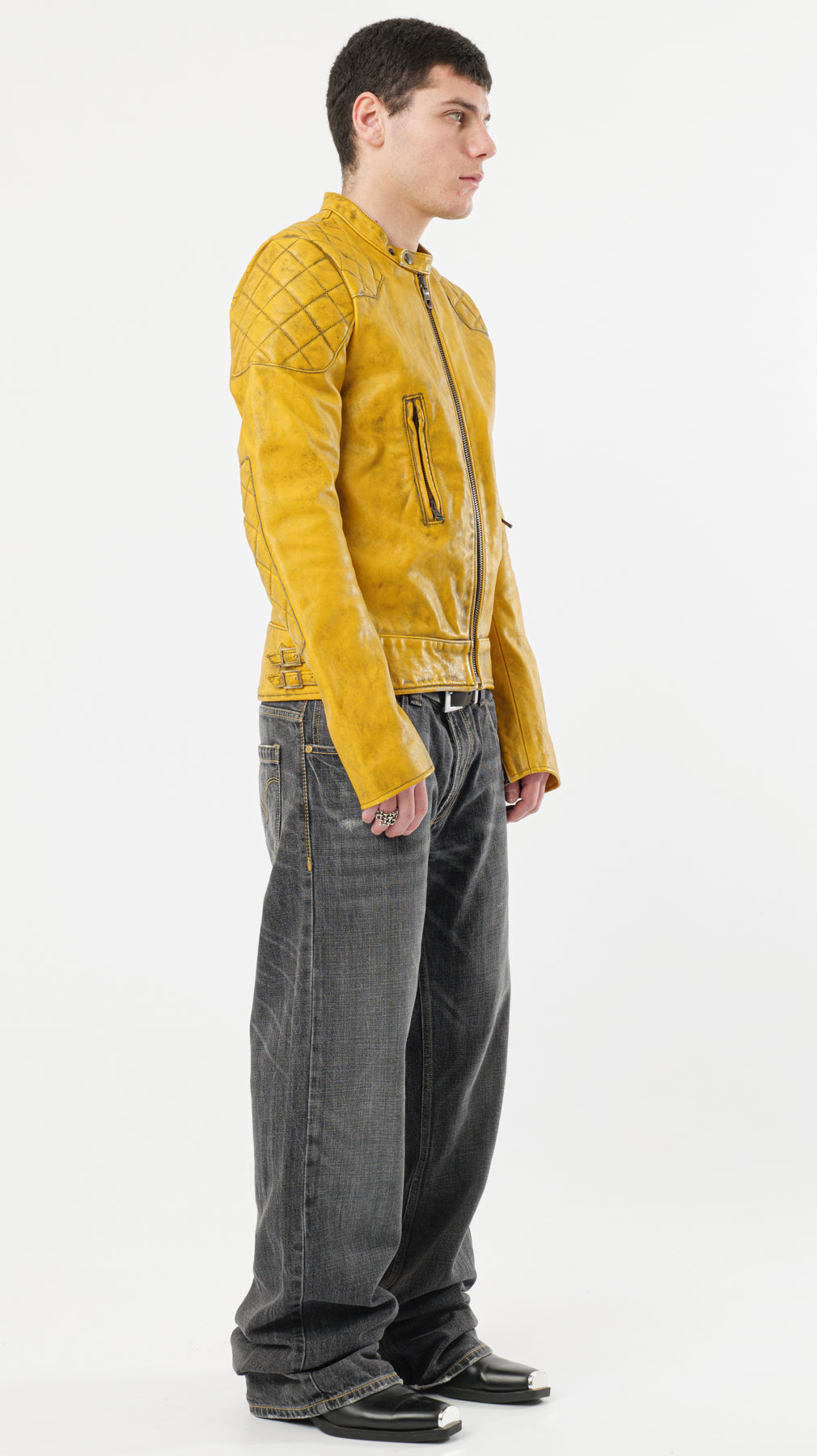 BIKER YELLOW LEATHER JACKET (M)