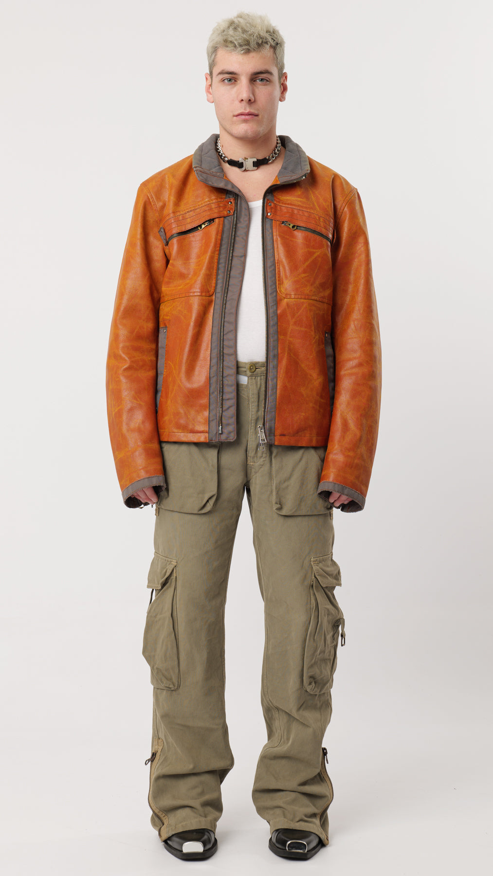 ARMANI 1990s CONTRAST DENIM/LEATHER JACKET (M)