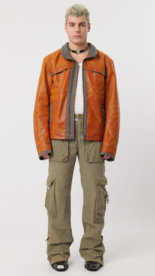 ARMANI 1990s CONTRAST DENIM/LEATHER JACKET (M)